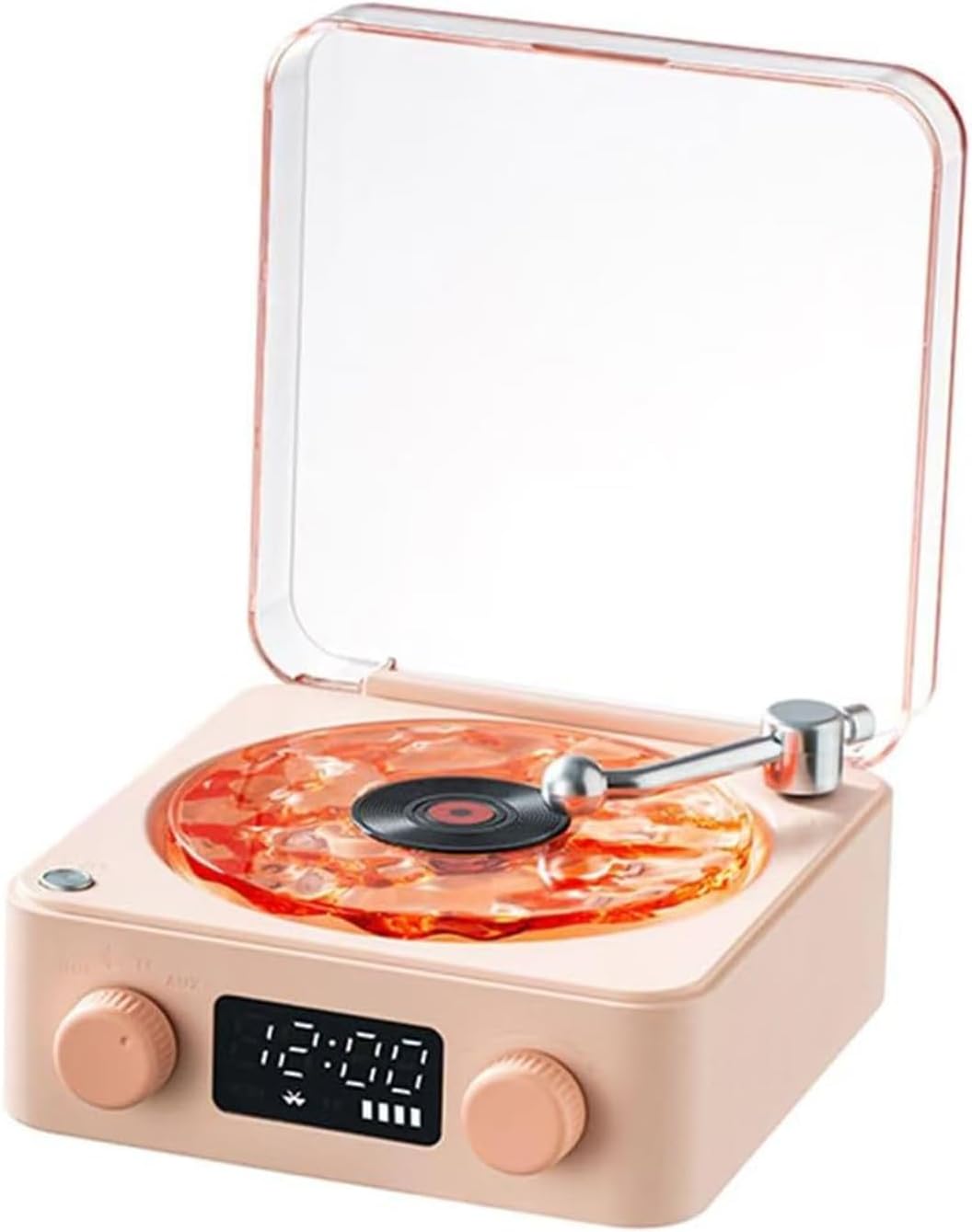 The Waves Vinyl Player, Waves Bluetooth Speaker, Portable Vintage Vinyl Speaker with Adjustable Light and Time for Bedroom, Party, White