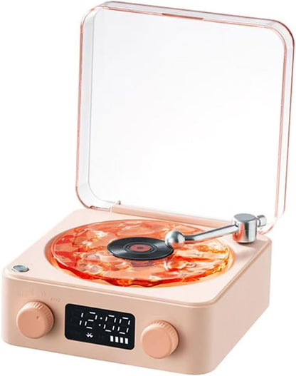 The Waves Vinyl Player, Waves Bluetooth Speaker, Portable Vintage Vinyl Speaker with Adjustable Light and Time for Bedroom, Party, White