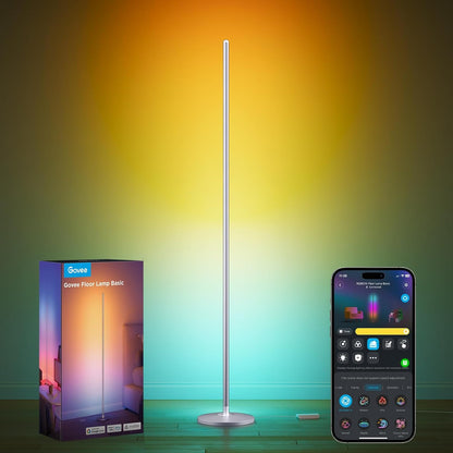 RGBIC Floor Lamp, LED Corner Lamp Works with Alexa, Smart Modern Floor Lamp with Music Sync and 16 Million DIY Colors, Color Changing Standing Lamp for Bedroom Living Room Silver