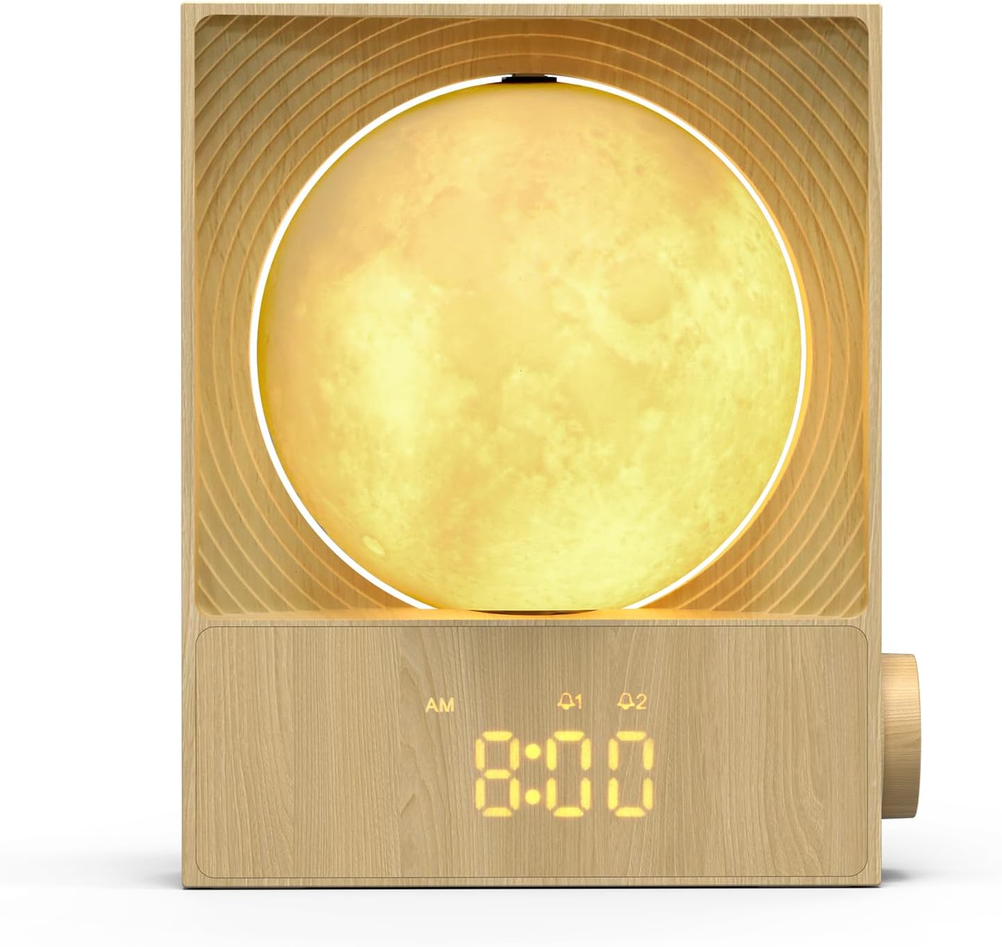 Sunrise Alarm Clock, White Noise Machine & Meteor Moonlight - 10 Soothing Sounds, Dual Alarms, 30/60/90Min Timer, Easy Snooze - Bedroom Gift for Insomnia Adults/Women - Wood Grain