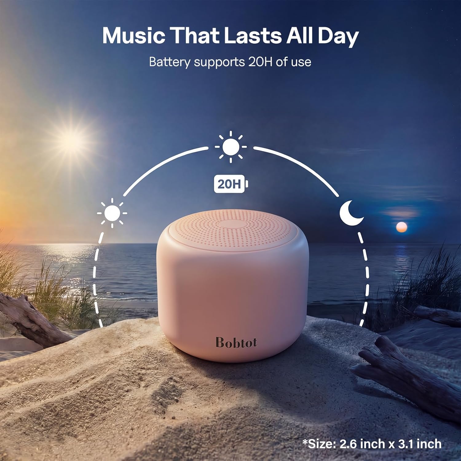 Portable Bluetooth Speakers with Strap Easy to Carry, Wireless IPX5 Waterproof Mini Speaker with Loud Stereo Sound, 20 Hours Playtime, Rechargeable Battery, Built-In Microphone, Pink