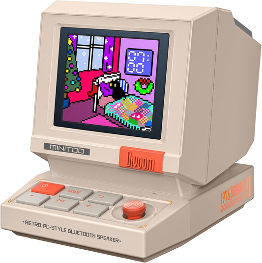 Minitoo Retro Pc-Style Computer Speaker, Smart Pixel Screen with DIY Faces, Bluetooth & USB Audio, Alarm/White Noise Clock, Desk Setup Gift for Bedroom, Office & Gaming