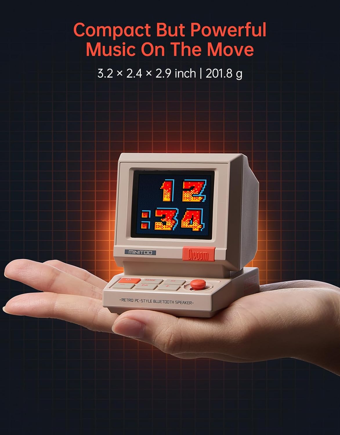 Minitoo Retro Pc-Style Computer Speaker, Smart Pixel Screen with DIY Faces, Bluetooth & USB Audio, Alarm/White Noise Clock, Desk Setup Gift for Bedroom, Office & Gaming