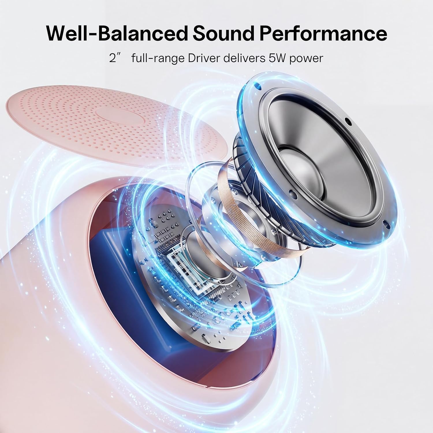 Portable Bluetooth Speakers with Strap Easy to Carry, Wireless IPX5 Waterproof Mini Speaker with Loud Stereo Sound, 20 Hours Playtime, Rechargeable Battery, Built-In Microphone, Pink