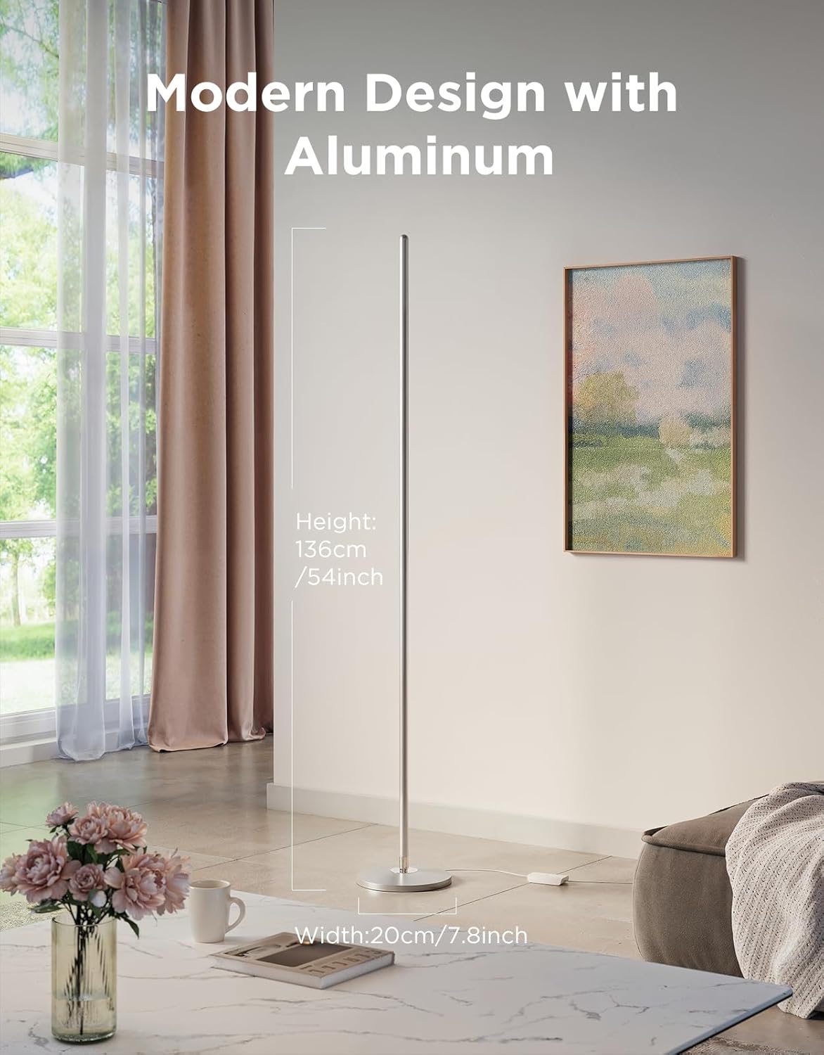 RGBIC Floor Lamp, LED Corner Lamp Works with Alexa, Smart Modern Floor Lamp with Music Sync and 16 Million DIY Colors, Color Changing Standing Lamp for Bedroom Living Room Silver
