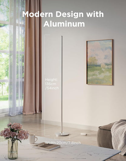 RGBIC Floor Lamp, LED Corner Lamp Works with Alexa, Smart Modern Floor Lamp with Music Sync and 16 Million DIY Colors, Color Changing Standing Lamp for Bedroom Living Room Silver