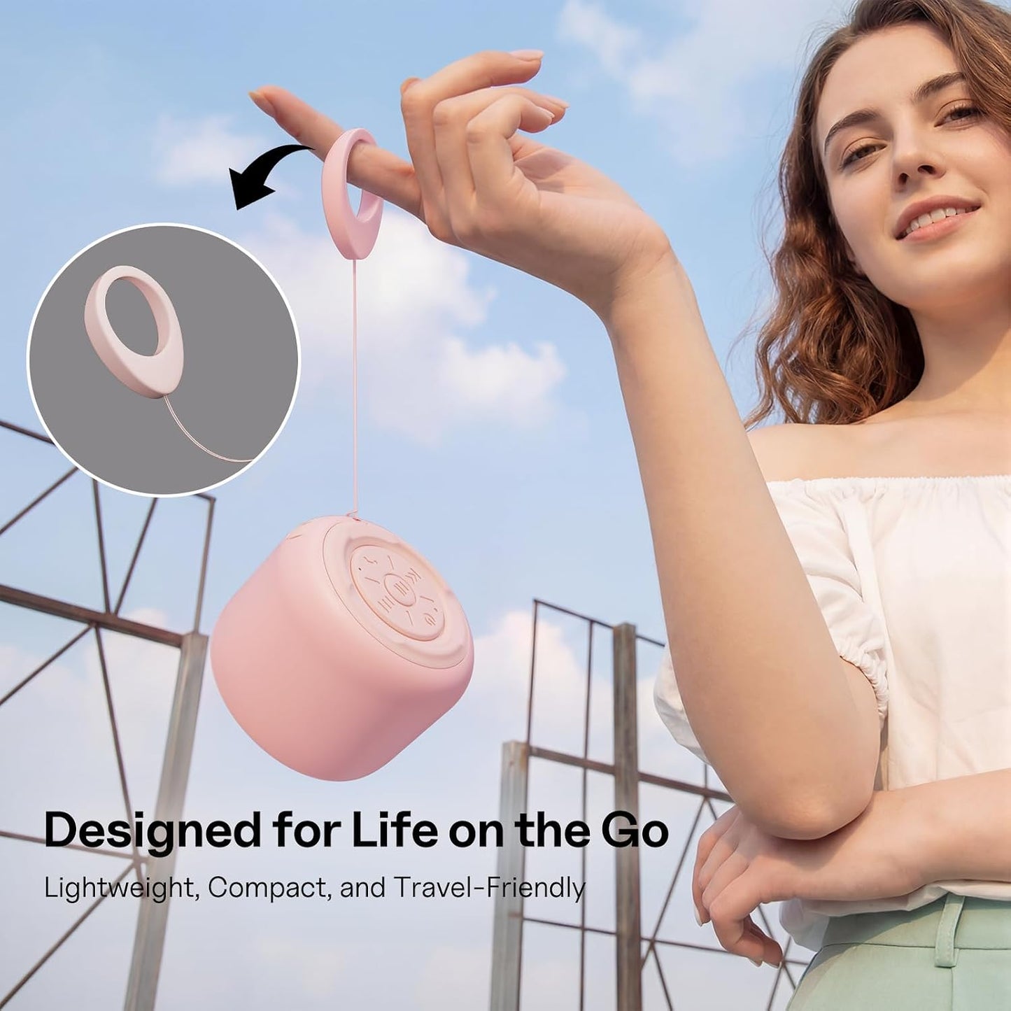 Portable Bluetooth Speakers with Strap Easy to Carry, Wireless IPX5 Waterproof Mini Speaker with Loud Stereo Sound, 20 Hours Playtime, Rechargeable Battery, Built-In Microphone, Pink