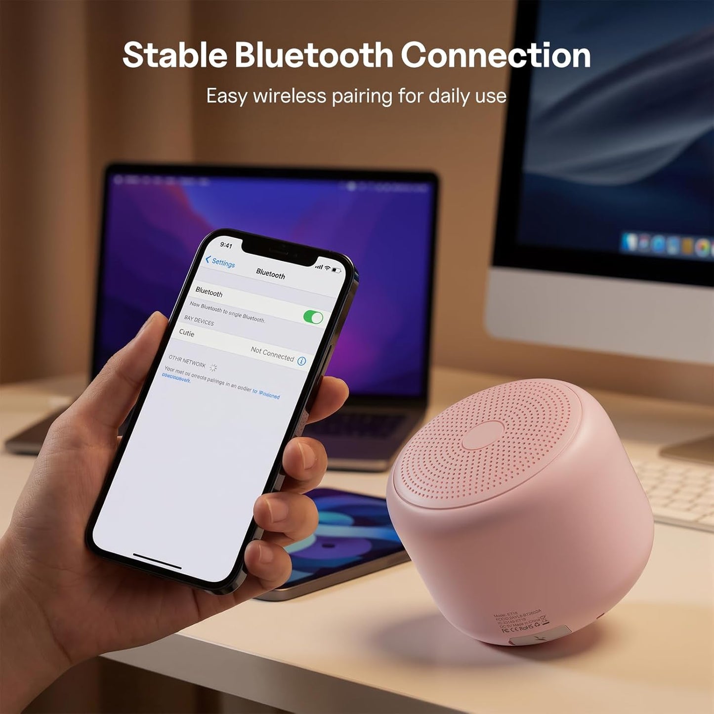 Portable Bluetooth Speakers with Strap Easy to Carry, Wireless IPX5 Waterproof Mini Speaker with Loud Stereo Sound, 20 Hours Playtime, Rechargeable Battery, Built-In Microphone, Pink