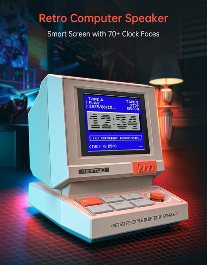 Minitoo Retro Pc-Style Computer Speaker, Smart Pixel Screen with DIY Faces, Bluetooth & USB Audio, Alarm/White Noise Clock, Desk Setup Gift for Bedroom, Office & Gaming