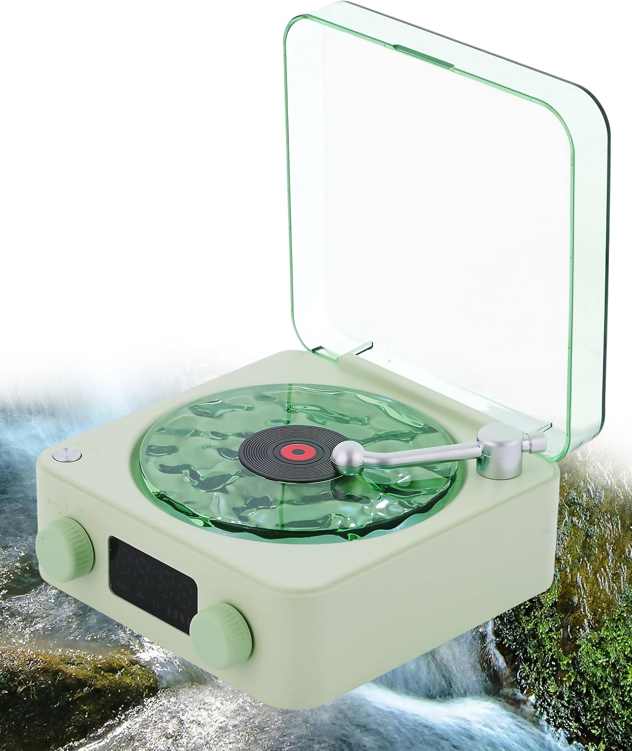 The Waves Vinyl Player, Waves Bluetooth Speaker, Portable Vintage Vinyl Speaker with Adjustable Light and Time for Bedroom, Party, White