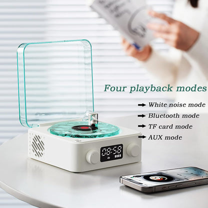 The Waves Vinyl Player, Waves Bluetooth Speaker, Portable Vintage Vinyl Speaker with Adjustable Light and Time for Bedroom, Party, White