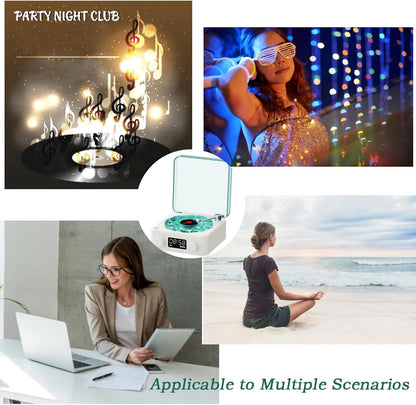 The Waves Vinyl Player, Waves Bluetooth Speaker, Portable Vintage Vinyl Speaker with Adjustable Light and Time for Bedroom, Party, White